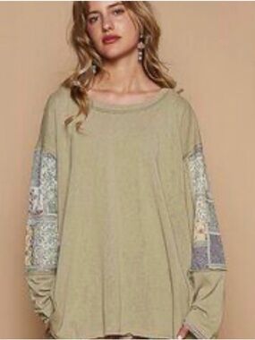 POL Patchwork Sleeve Top Size M